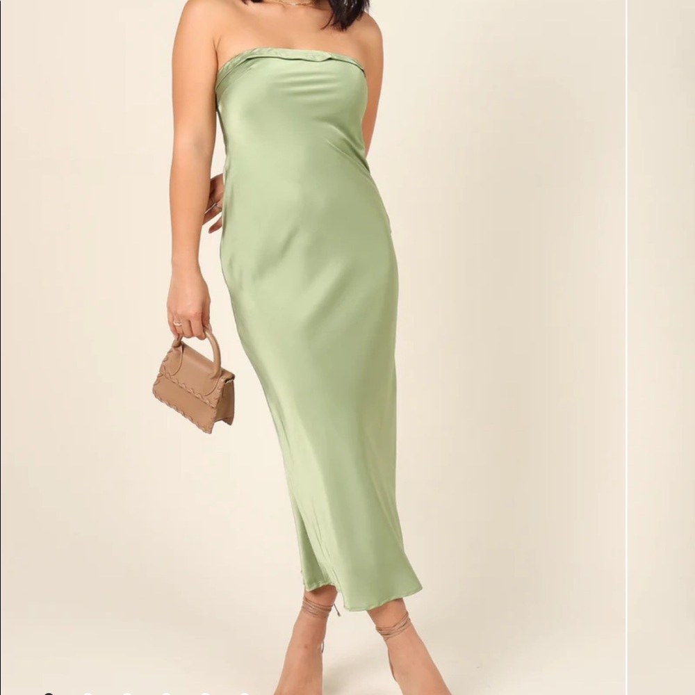 Satin Green midi dress from petal and pup/ never warn new with tags